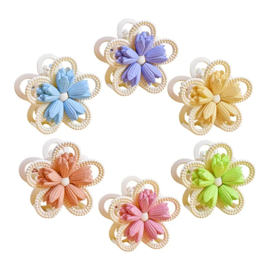 النساء مشبك شعر الوجهين ثلاثية الأبعاد زهرة تصميم قبضة قوية مشبك شعر المضادة للانزلاق تصميم عودة رئيس مشبك شعر اكسسوارات الشعر #1