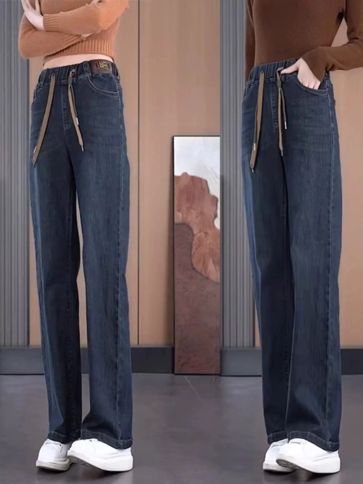 치종 다용 여성 와이드 레그 진 봄 여름 신상 슬림 패셔너블 시가렛 팬츠 하이웨이스트 롱 트라우저 데님