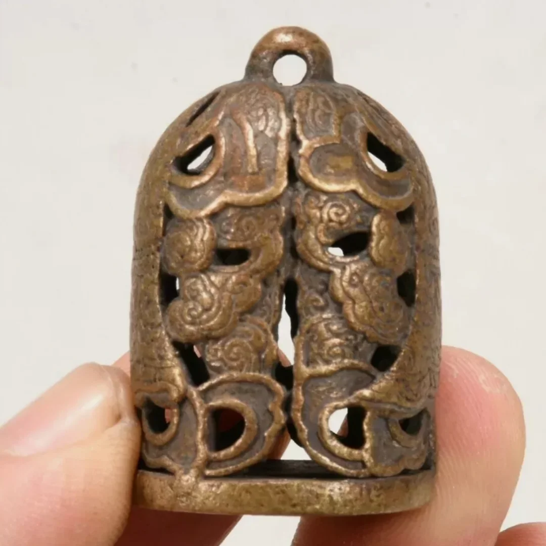 1.1'' Old Tibet Bronze Dynasty Small Bell Auspicious Symbol Seal Stamp Signet