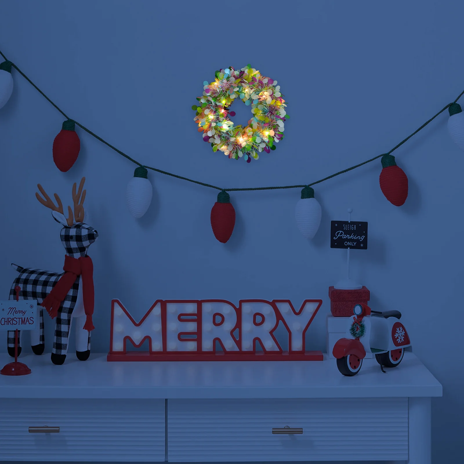 

Christmas Wreath Tinsel Glitter Garland Holiday Door Tree Window Decoration Indoor Outdoor Festive Decor Sequins Hanging