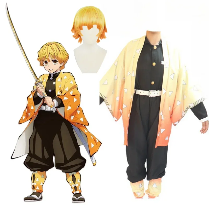 FC6 Anime Agatsuma Zenitsu Cosplay Kimono Roupas de Halloween Peruca Uniforme de Festa Mulheres @ FC8!
