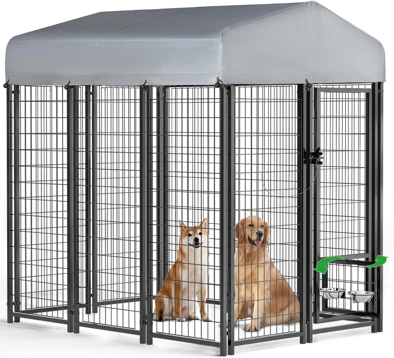 6x4x6ft Large Outdoor Dog Kennel with Rotating Dog Bowl,Heavy Duty Dog Run,Dog Playpen Fence with UV-Resistant Waterproof Roof