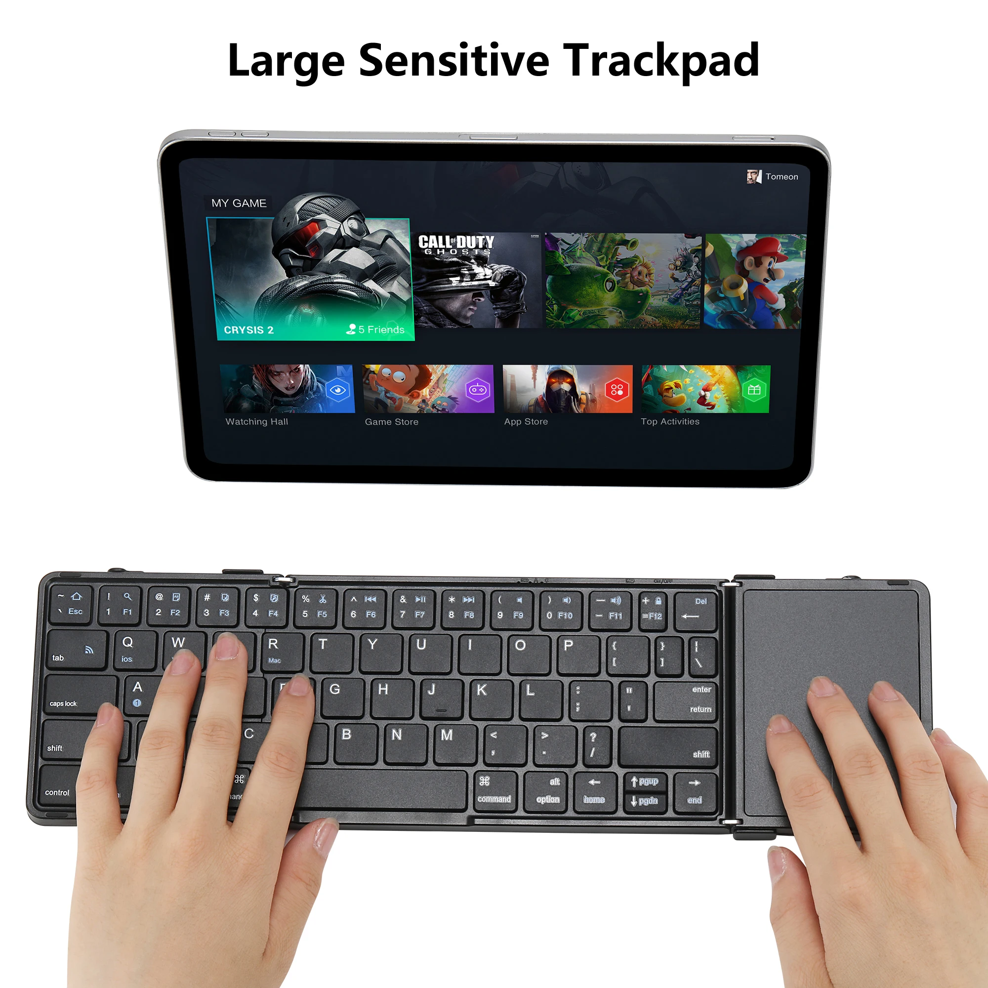 Foldable Bluetooth Keyboard with Touchpad Rechargeable Wireless Keyboard Pocket-Sized for Laptop MacBook iPad Mac Tablet iPhone