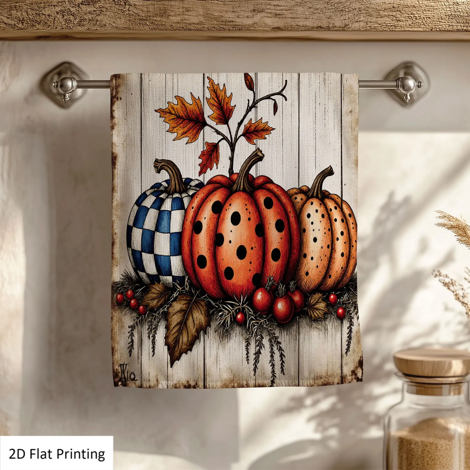 

1Pc Boho Style Pumpkins Leaves On Wood Background Bathroom Hand Towel Bath Towel, Multiple Size Microfiber Polyester Towel, Unique Home Decorative Kitchen Towels, Festival Bathroom Accessories Decor, Quick Dry and Absorbent
