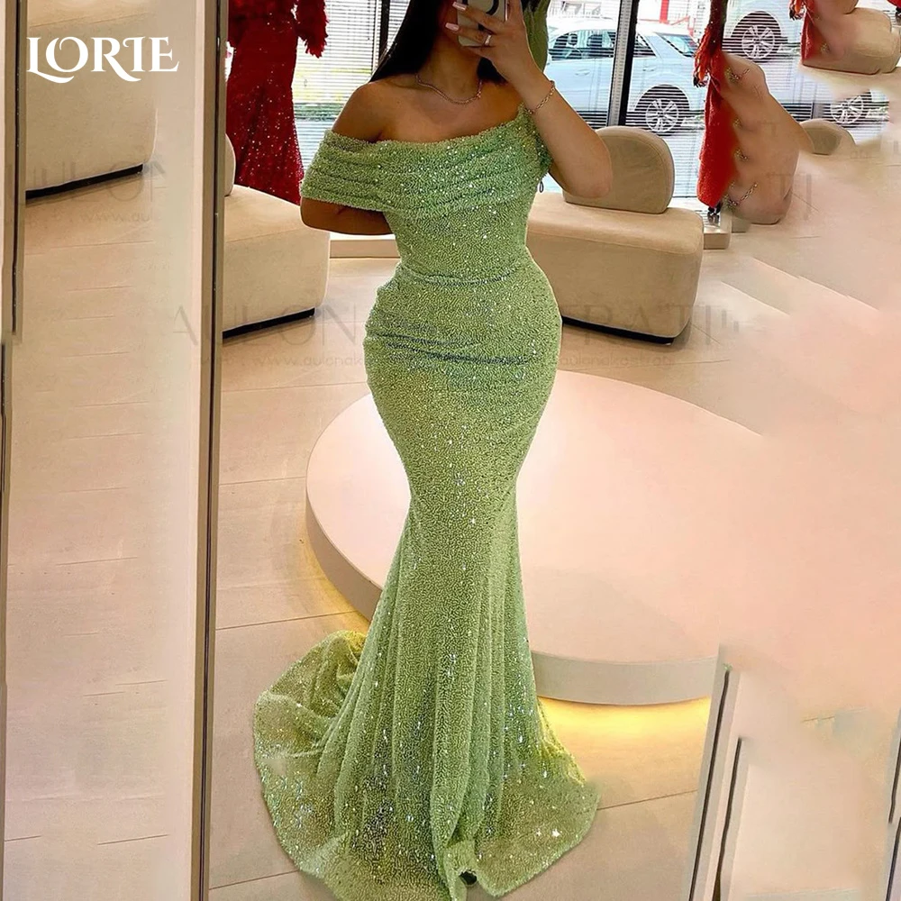 

LORIE Off Shoulder Arabia Evening Dress Shiny Pleats Floor Length Mermaid Prom Dresses Pleats Arabia Party Gown Customized 2026