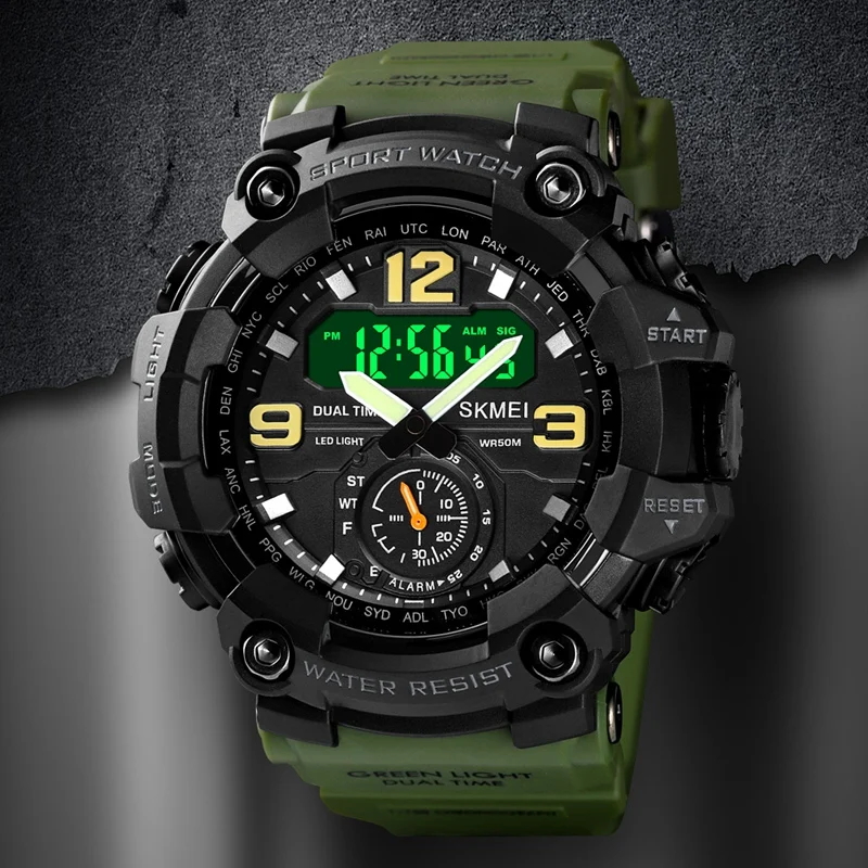 

Men Watch Shockproof Digital Dual Movement 3 Time Sport Wristwatch Mens Waterproof Electronic Watches montre homme 1637