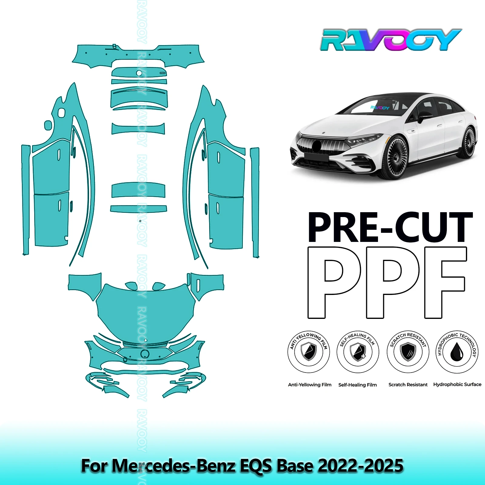 For Mercedes-Benz EQS Base 2022-2025 Full Body 8.5Mil Pre-Cut Paint Protection Film PPF Stone Chip Kit Clear/Matte/Black Options