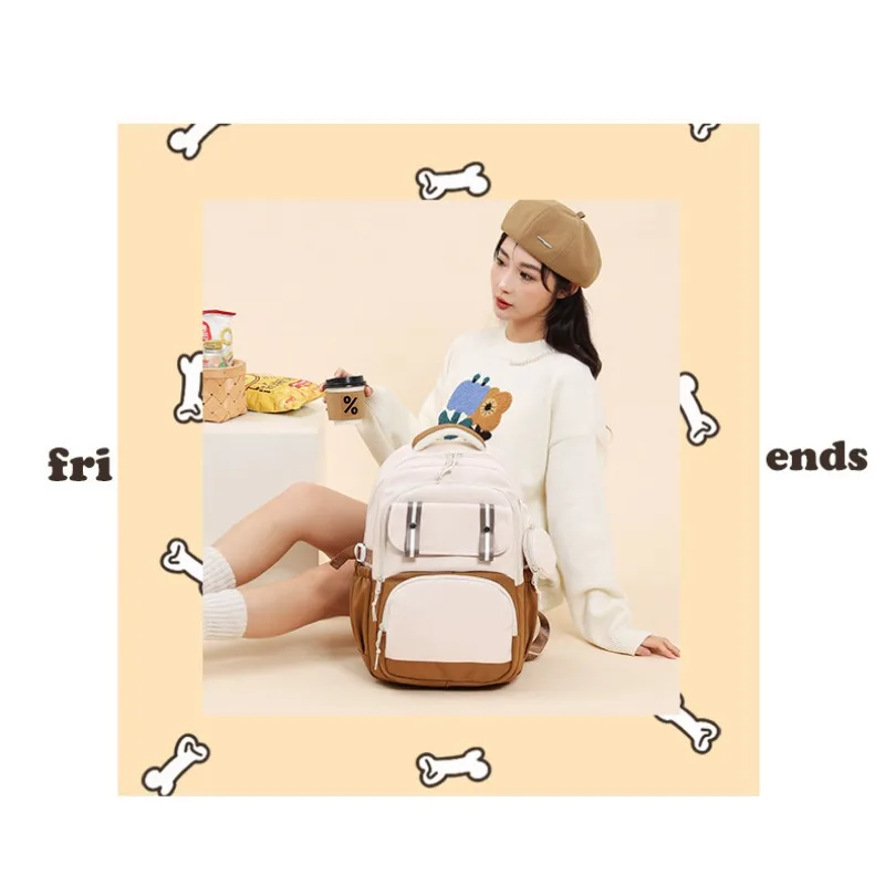 1pcs Tear Polyester Trendy Backpack Flip Snap Side Water Bottle Pocket Vintage Style Light Daypack For School Travel Outdoor Use