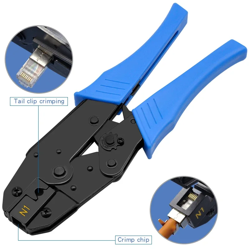 CNCOB ケーブルクリンパ、Cat7 テールクリップコネクタ圧着工具 8P8C / RJ45、ネットワークケーブルクリスタルヘッドネットワークプライヤー