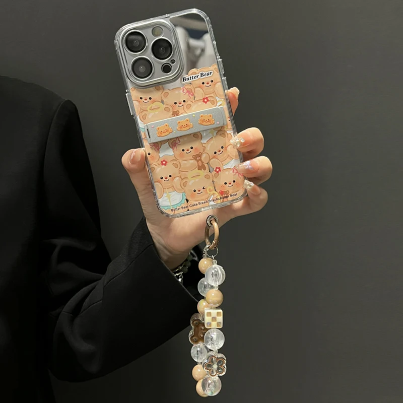 

Cute Butter Bear Stand for iphone15promax Phone Case Apple 14pro Cartoon 13promax Shockproof 14promax Crossbody 13