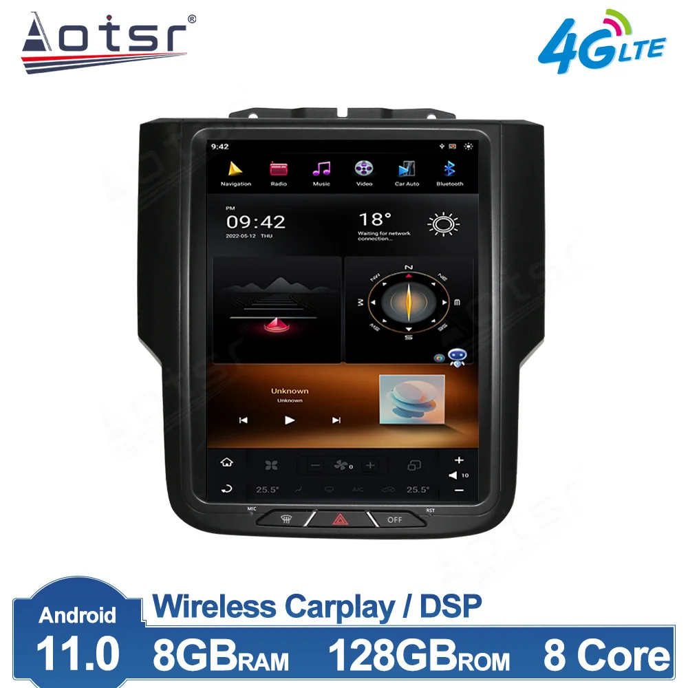 For Dodge Ram 1500 2014 - 2020 Android Car Multimedia Player Tesla Style Radio GPS Navigation Stereo Qualcomm CPU Head Unit