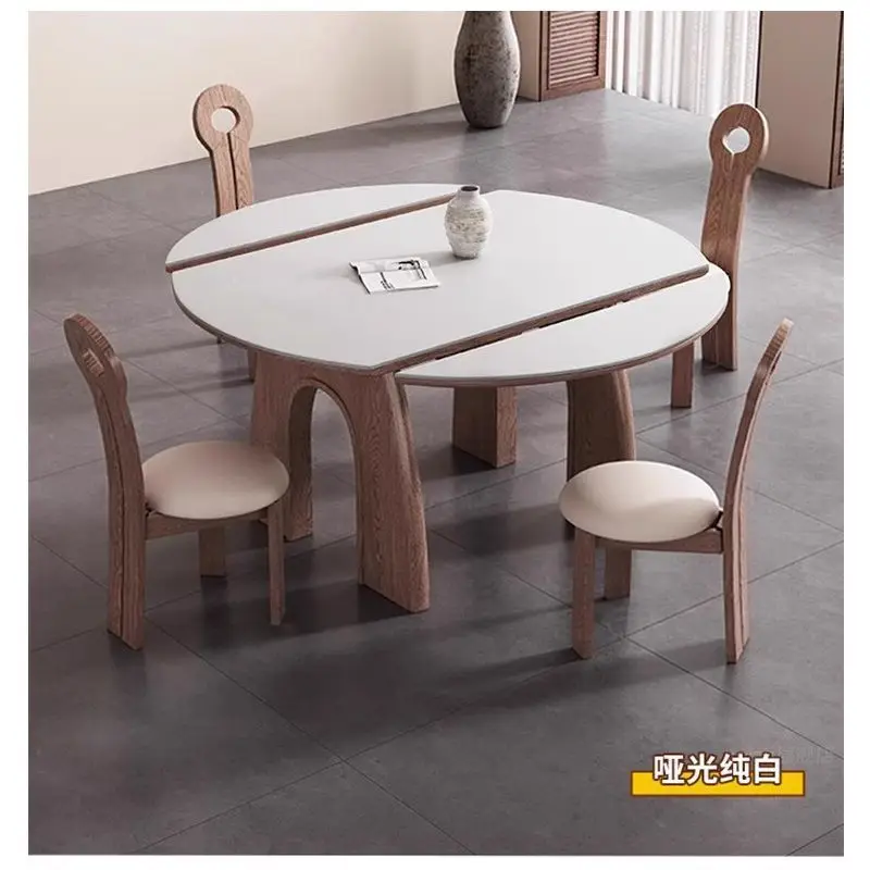 

Solid wood retractable dining table French medium and ancient style small apartment square to round table folding household mode