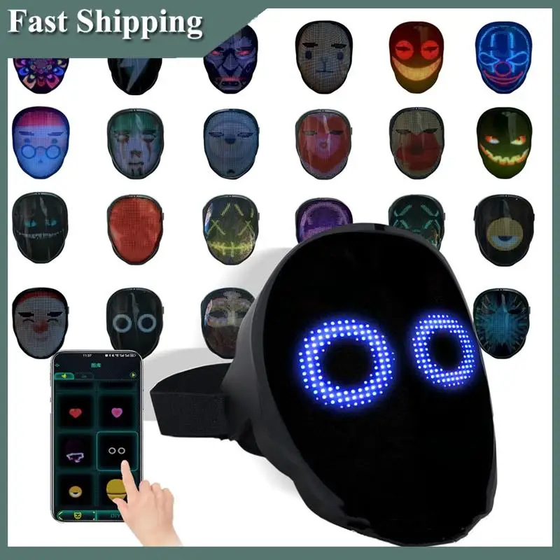 

-MEOF Bluetooth APP Control Smart Carnival Led Face Masks Display Led Light Programmable Change Face DIY Photoes For Halloween