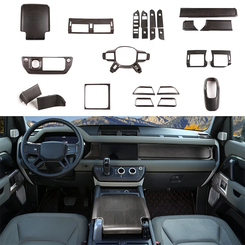 

ABS Oak Wood Interior Kit,For Land Rover Defender 110 2020-2021,Car Steering Wheel Cover,Gears,Door Handle Glass Lift Frame ,LHD