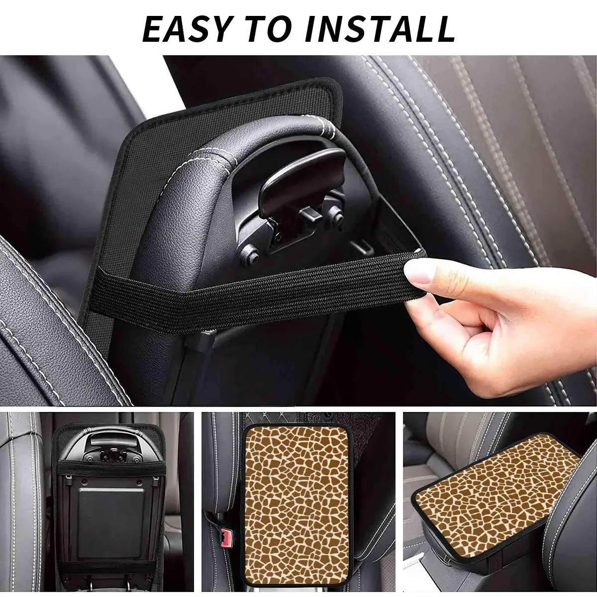 Cute Funny Cartoon Giraffe Skin Car Armrest Cover Mat Universal Leather Center Console Cover Pad Auto Accessories