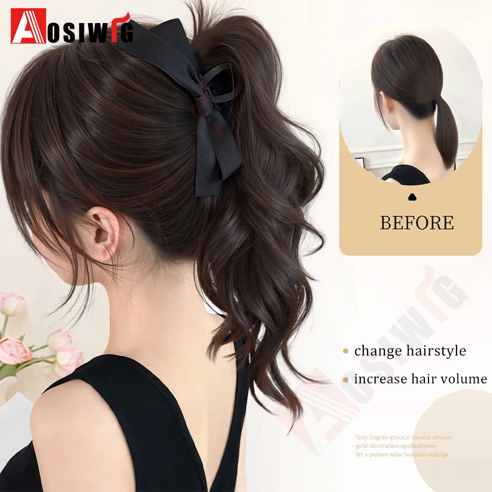14inch/12inch Synthetic Bow Tie Claw Ponytail Wig Long Curly High Ponytail Fluffy Natural Ponytail Hair Extensions For Women image 5