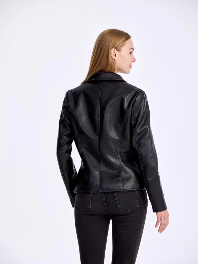 Korean version lapel PU leather jacket, women's slim fit, thin motorcycle suit jacket, autumn zipper jacket, women's clothing