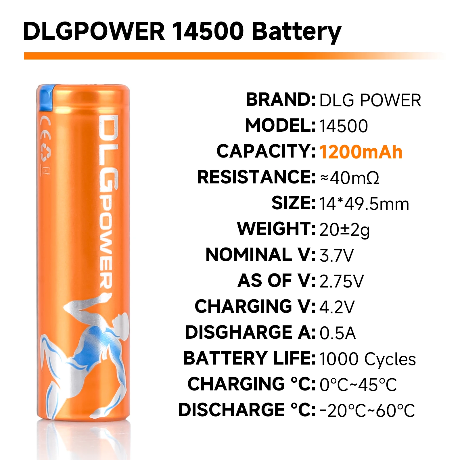 DLGPOWER 14500 1200mAh 3.7V Lithium-Ion Rechargeable Battery Flashlight Electric Toy Radio Microphone Mouse Keyboard