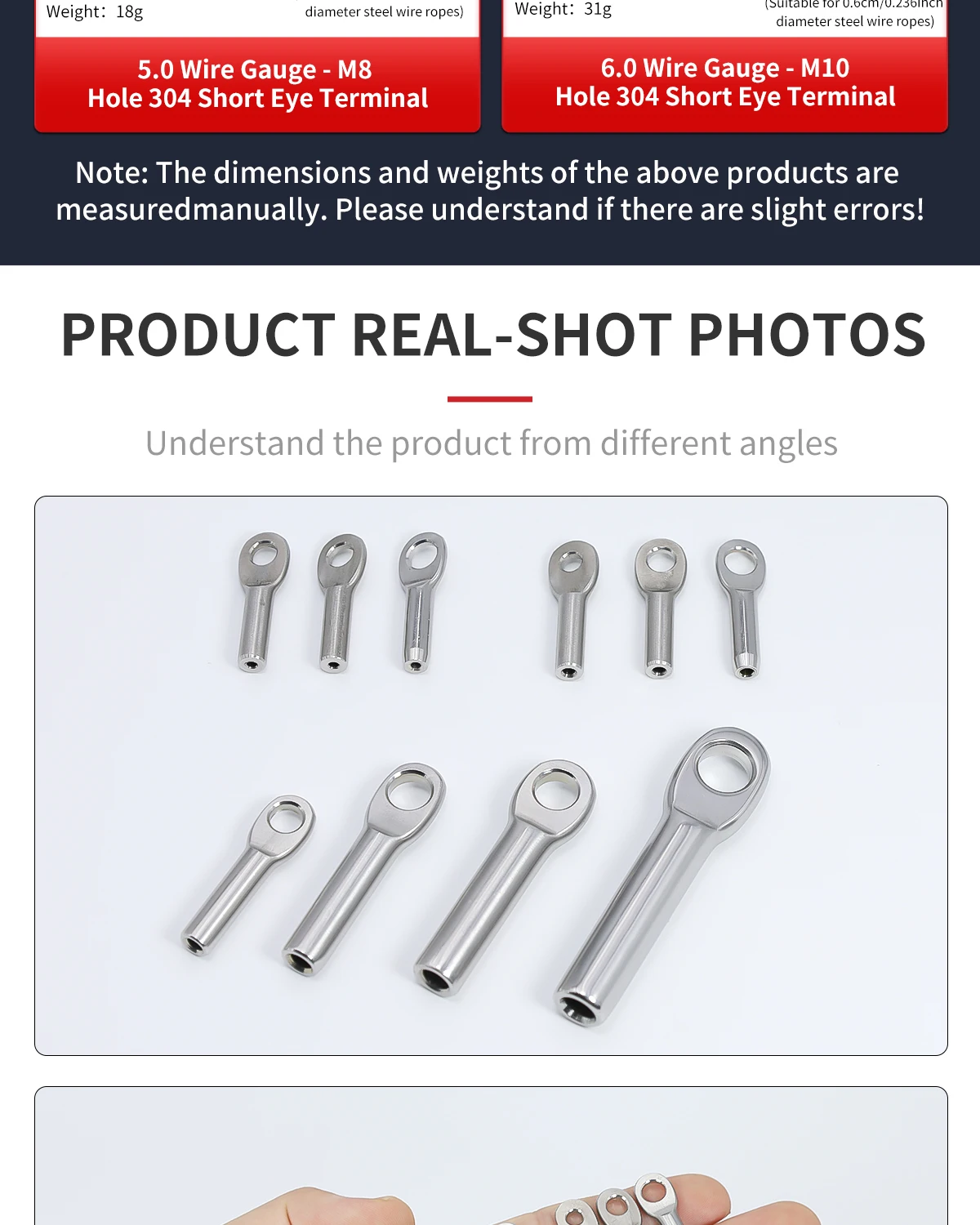 1,5-6mm 304 Edelstahl Ösen-Klemmclip, Drahtseil-Verbindungsclip, M4/M5/M6/M8/M10 Klemmterminal – Detail 12