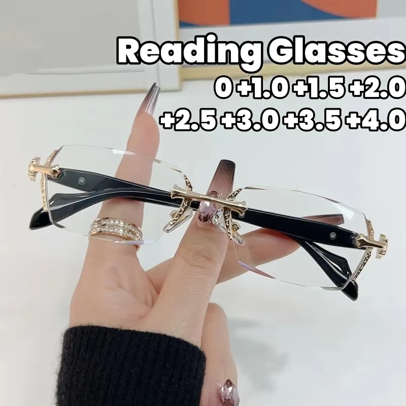 

2024 Frameless Trimmed Metal Reading Glasses Fashionable Cut Edge High-definition Presbyopia Glasses Anti Blue Light Eyewear