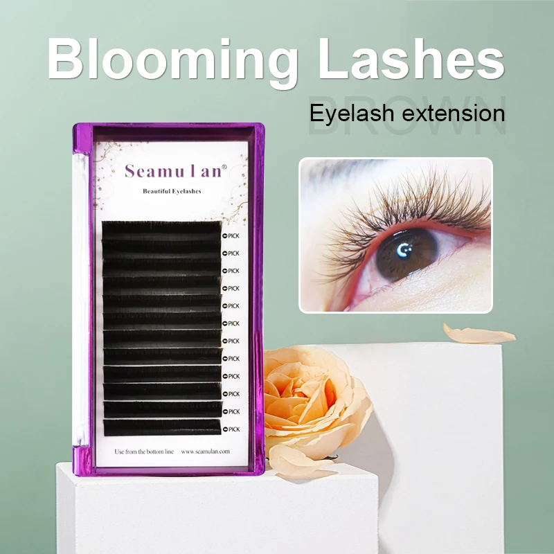 

Seamulan Eyelashes Brown Blooming Easy Fans Lashes Extensions Fast Automatic Eyelashes False Flowering Auto Fan Eyelashes Cilios