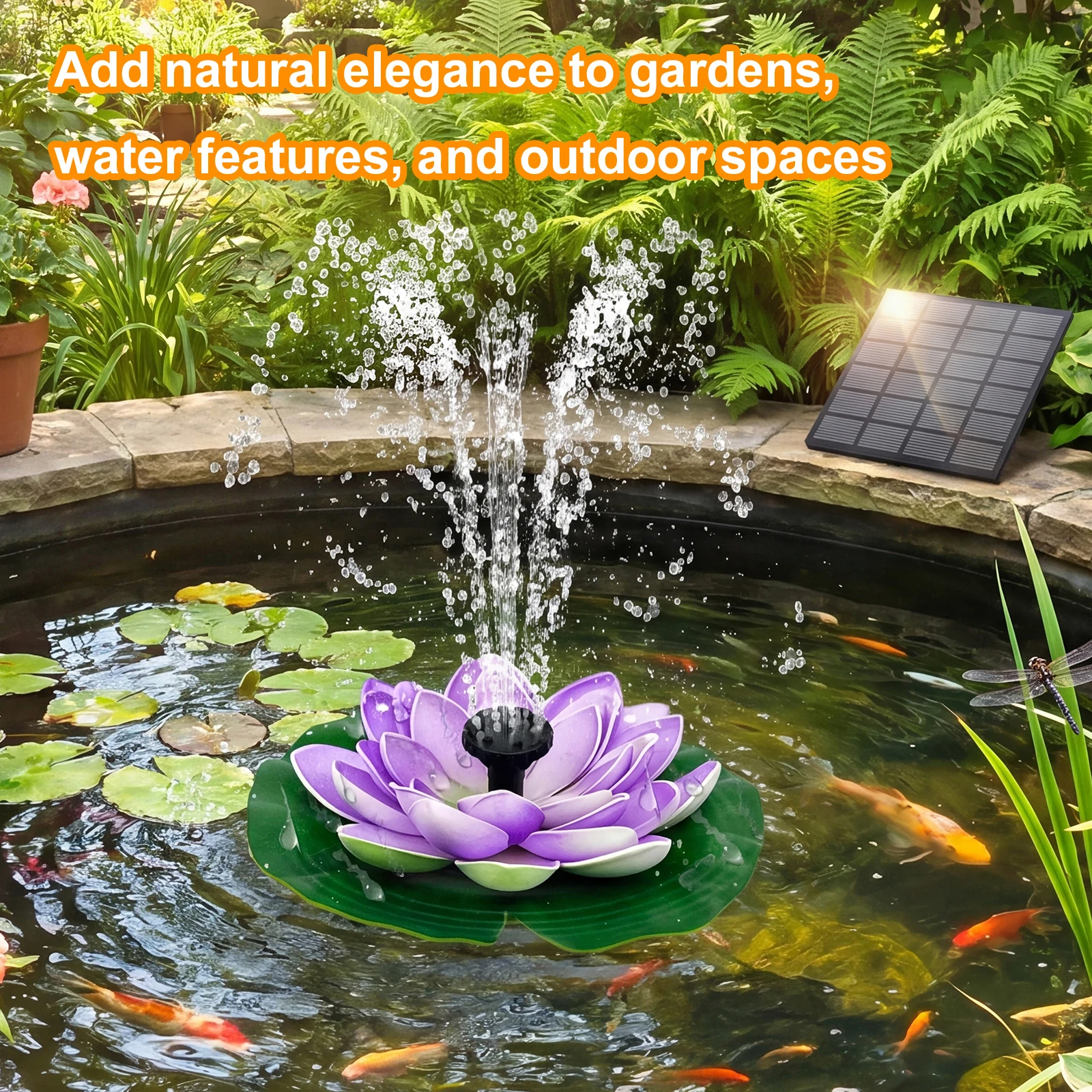 1.5W Lotus Solar Fountain Water Pump with 6 Nozzles Mini Solar Powered Fountain Pump for Garden Pond Pool Fish Tank and Outdoor