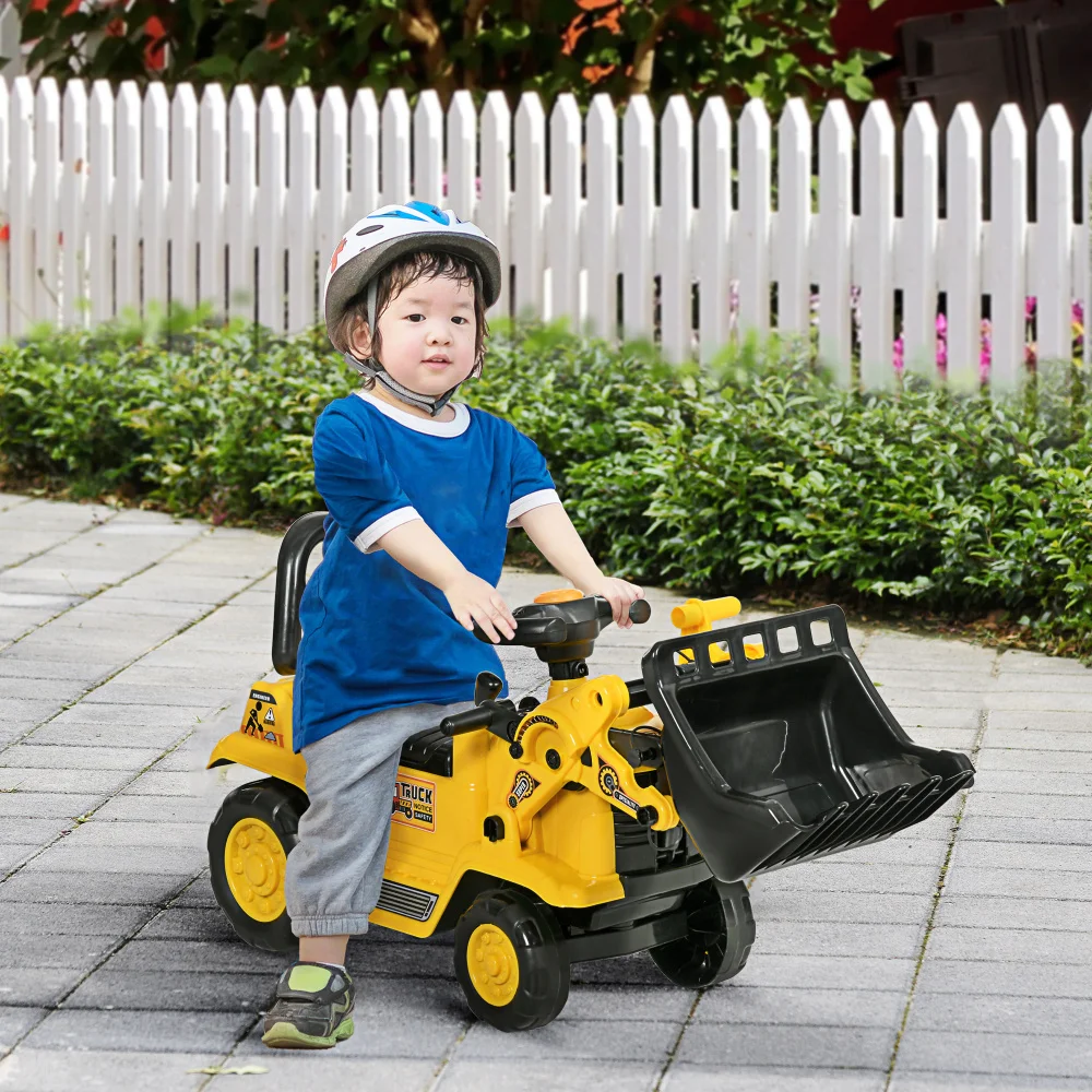 Ride On Excavator with Under Seat Storage, Sit and Scoot Construction Toy with Horn, Front Loader Shovel, for Sand and Snow