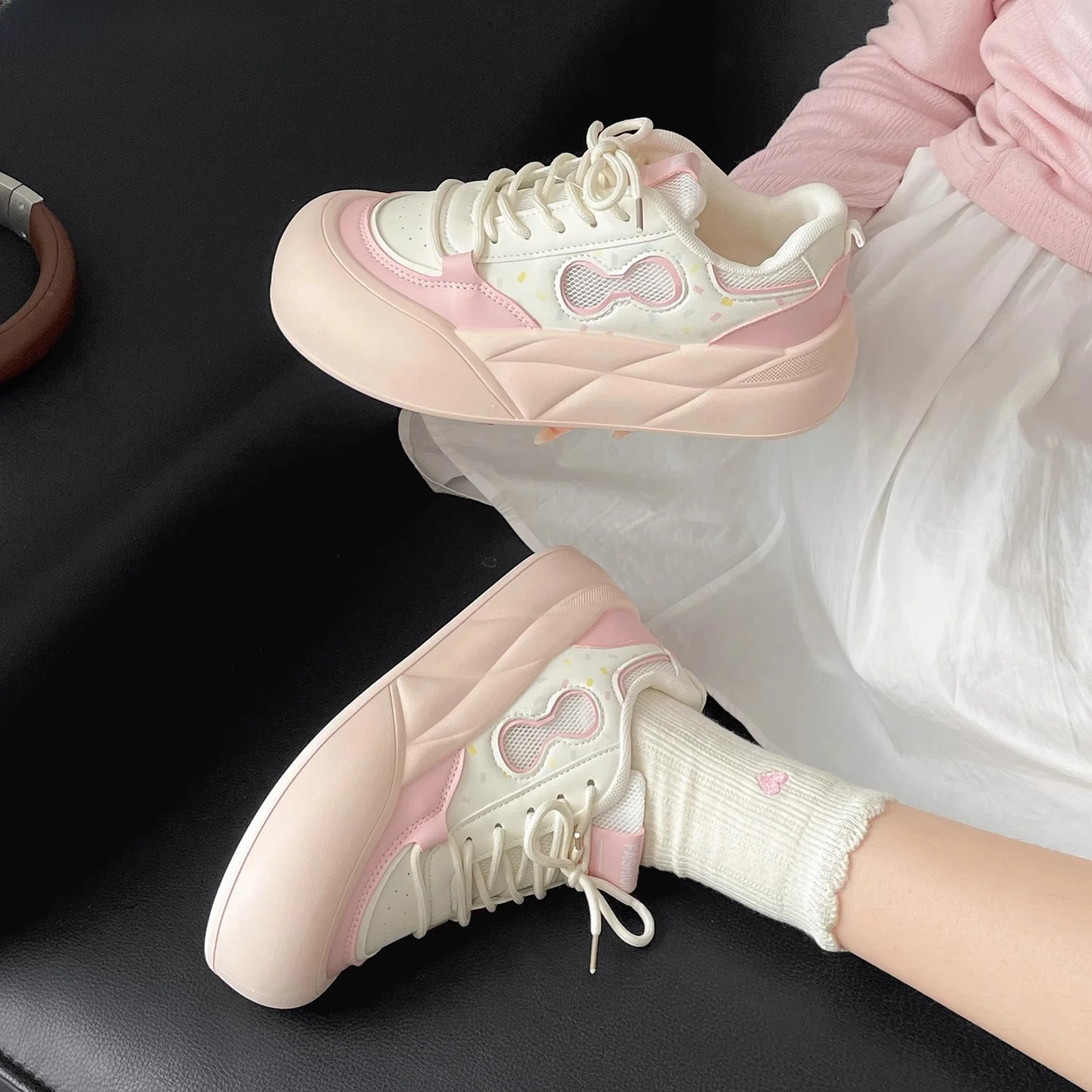 

FAD Z Women's Thi Bot Sneakers Casual Cross Bule Strap Versatile White oes for Summer Matching Skirts Heightening