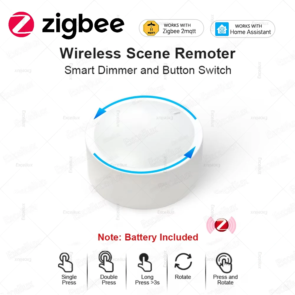 ZigBee Smart Knob Switch Dimmer Wireless Push Button Switch Home Automation Linkage Scenario Controller Work With Home Assistant
