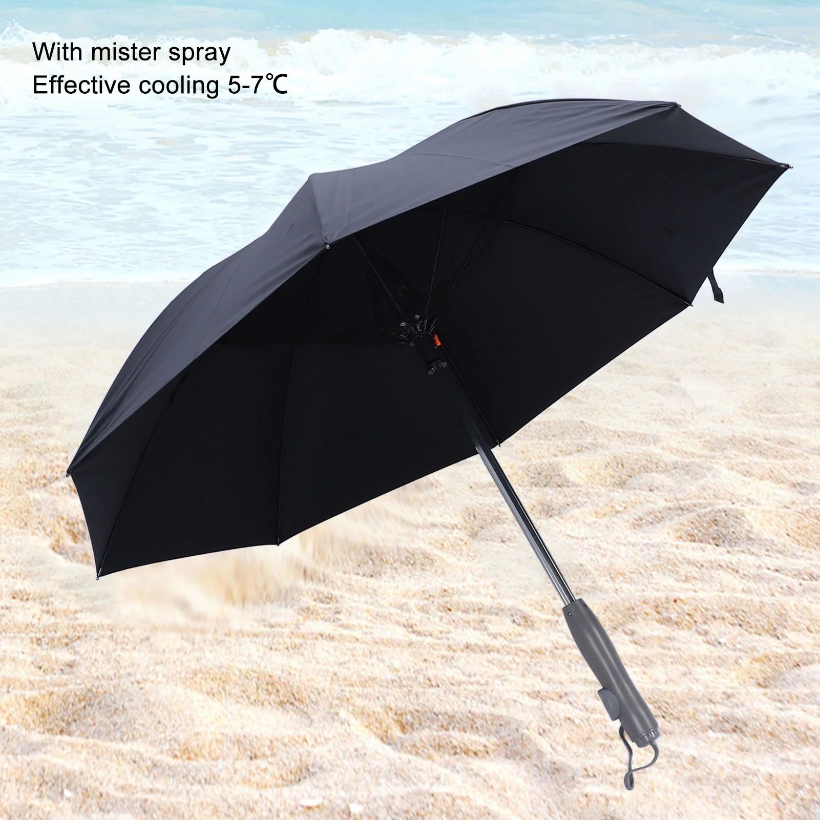 

Portable Sun Umbrella with Fan and Mist Spray UPF 50+ UV Protection 8 Ribs Rechargeable Sun and Rain Umbrella