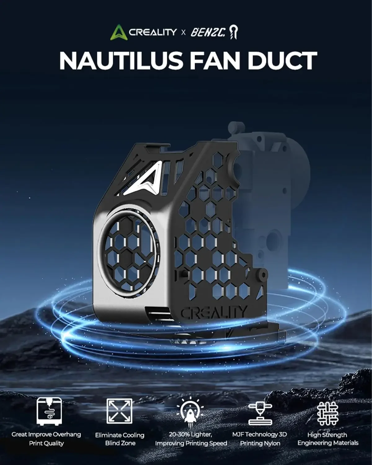 Creality X BEN2C Nautilus Fan Duct, 360° High Efficiency Heat Dissipation, Improved Overhang Print Quality,For K1 MAX 3D Printer