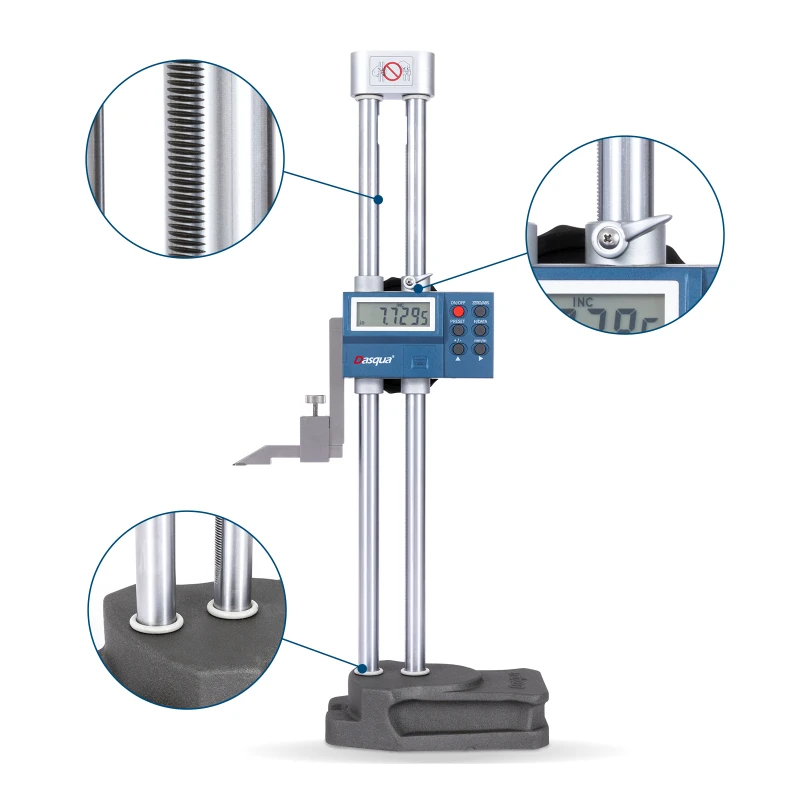 رائجة البيع داسكوا المدى 0-30 مللي متر دقة 0.04 مللي متر الثقيلة مزدوجة شعاع شاشة ديجيتال مقياس الارتفاع مع إخراج بيانات Spc