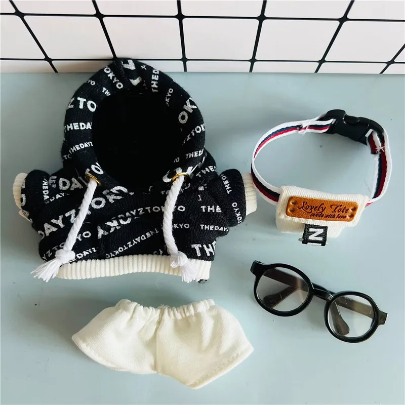 Latest 10cm Doll Clothes Hoodie with Hat Cool Black Glasses Sports Bag for 10cm Korea Kpop EXO Idol Doll Cosplay Accessories