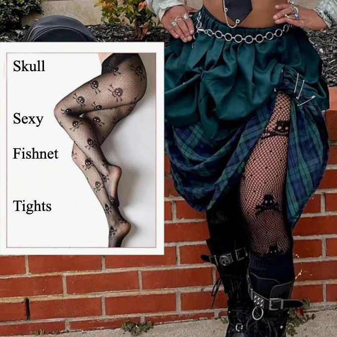 Halloween Pantyhose Skull Head Socks Holiday Mesh Body Stockings Sexy Underwear Dating Nightgown Women's Sexy Tights