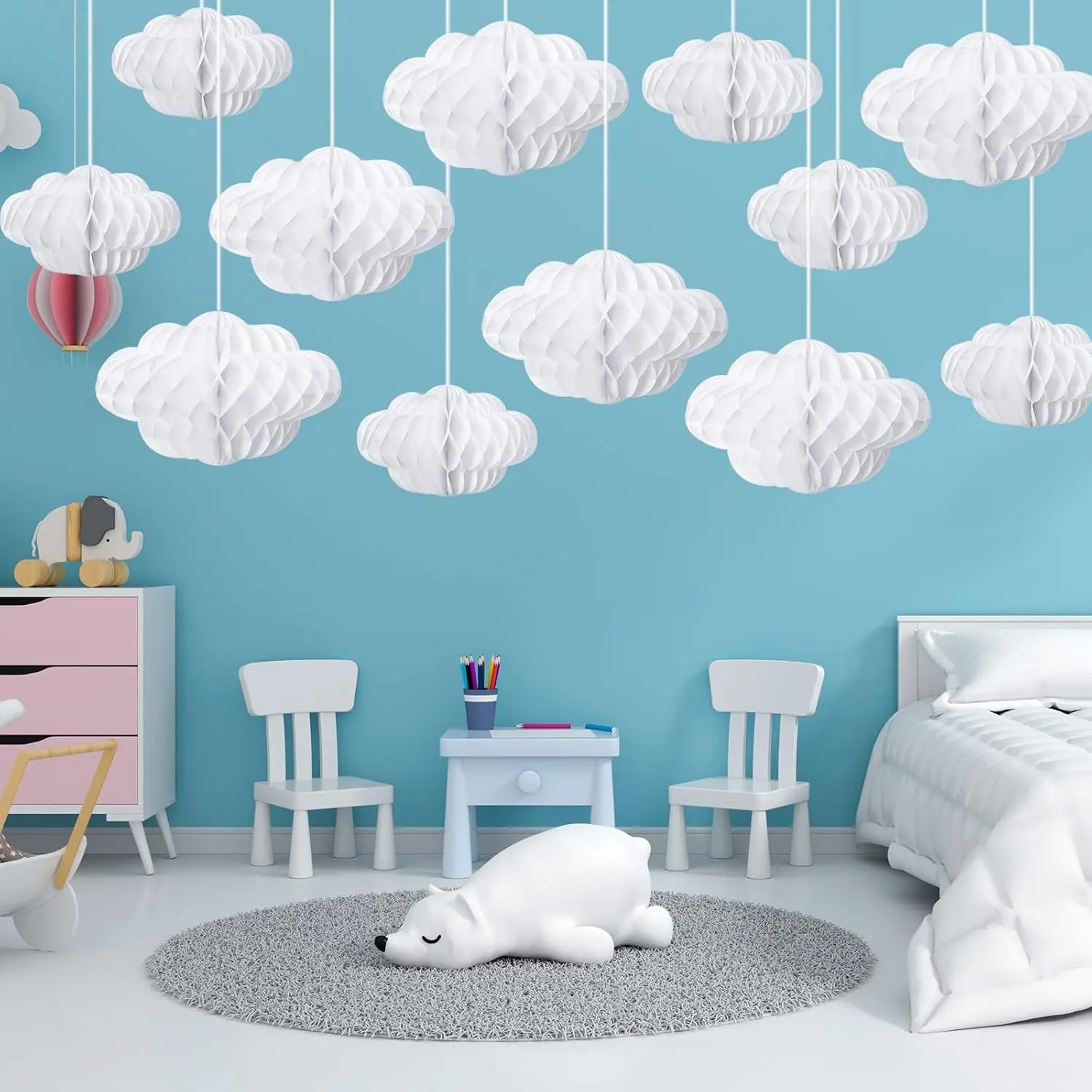 9/3/1Pcs Nette 3D Weiße Wolke Papier Hängen Waben Ball Papier Wolken für Hochzeit Geburtstag baby Shower Party Kulissen Dekor – Detail 38