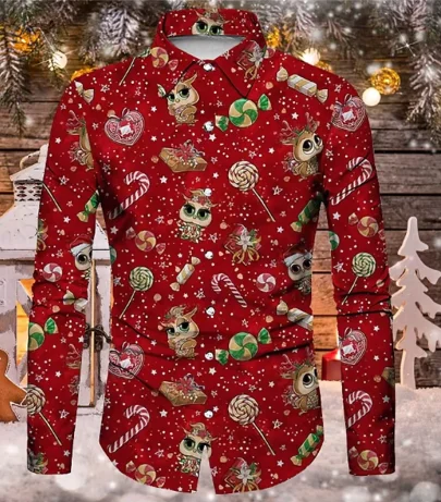 クリスマスをテーマにしたメンズ長袖シャツ,カジュアルトップ,3Dプリント,パーティーウェア,新しいコレクション2022