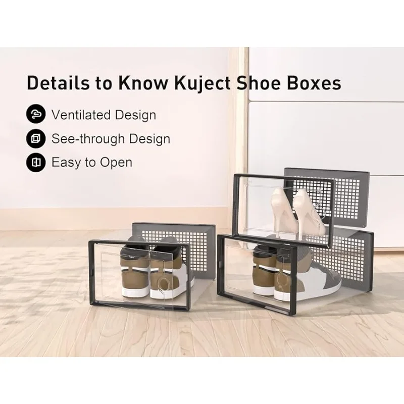 صناديق تخزين الأحذية كبيرة الحجم مقاس XX، بلاستيك شفاف قابل للتكديس، 12 عبوة، رف الأحذية وبديل الحامل، حاويات الأحذية الرياضية، لعبة S