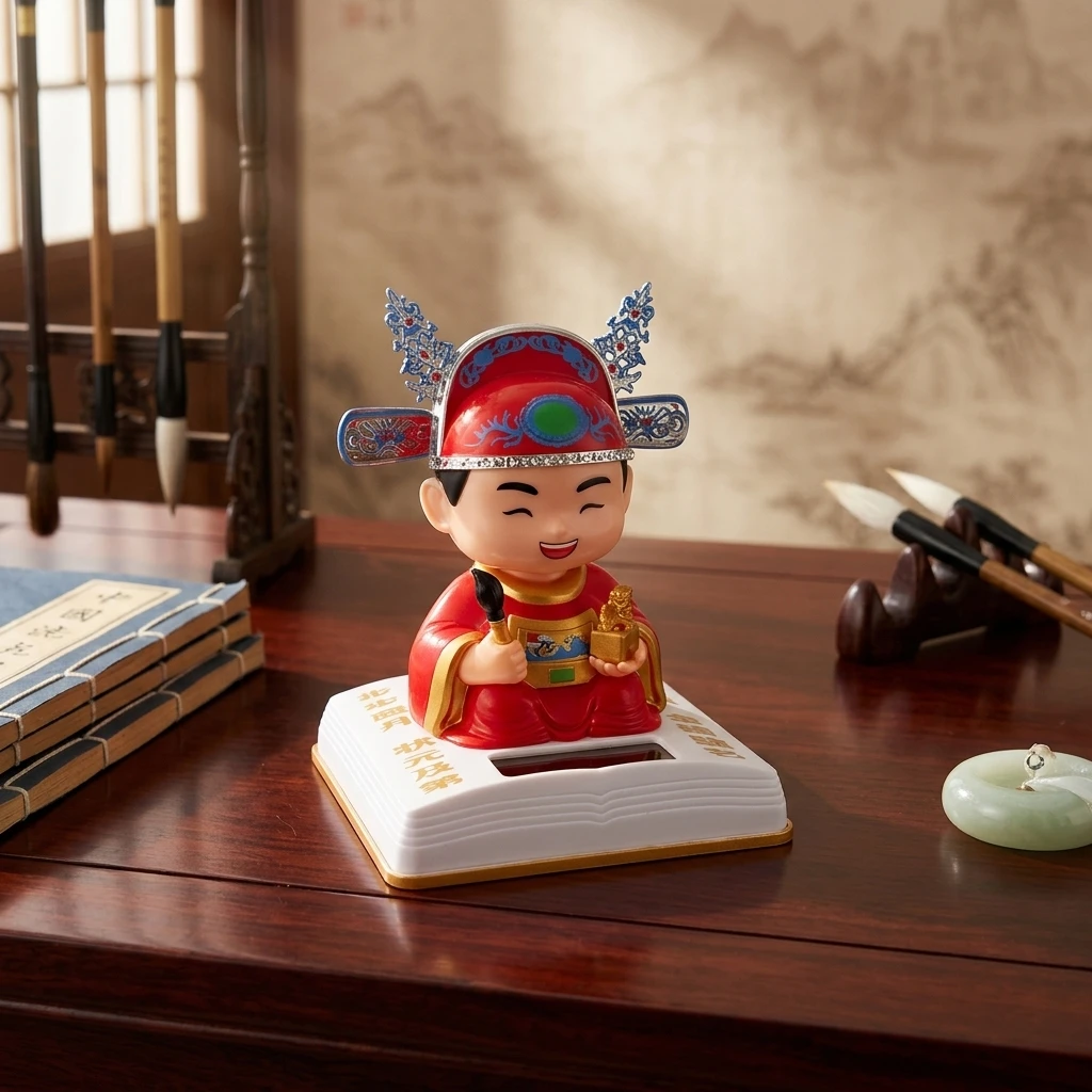 Solar Powered Nodding Scholar Figure Cultural Creative Desktop Decor for Students Desktop Decoration