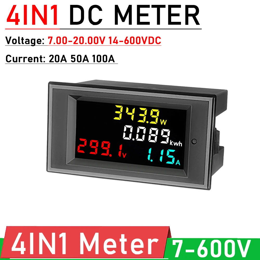 DYKB-DC Voltímetro e Amperímetro, Medidor de Potência, 7-20V, 14V-600V, LCD Digital, Volt, AMP, Medidor de Energia Elétrica, 4in 1