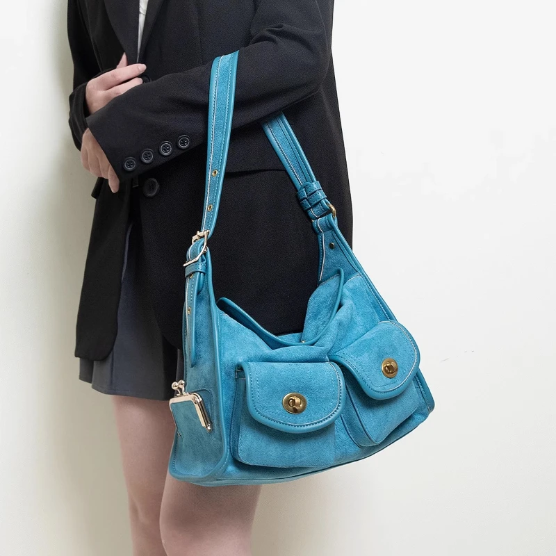 In Stock Vintage Suede Shoulder Bag Fashion Classic Crossbody Bags New Autumn Multi-pocket Large Capacity Frosted Tote Bag