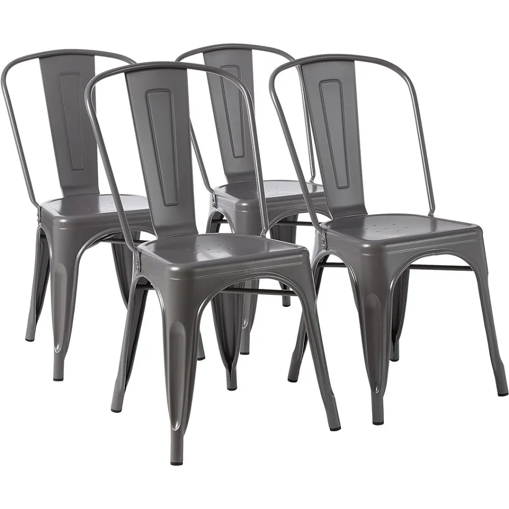 Metal Dining Chairs, Dark Grey, 1 Count (Pack of 4) furniture, Simple to assemble, with rubber pads on feet to protect floors