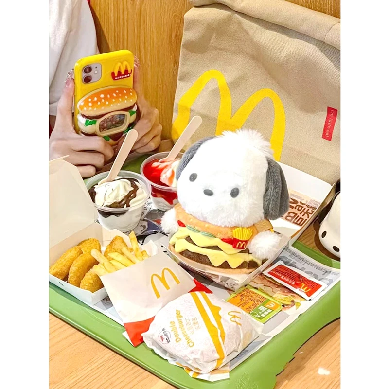 Kawaii Sanrio Pochacco Hamburger Messenger Bag Cute Anime Soft School Backpack Pendant Doll Toy Girl Birthday Gift