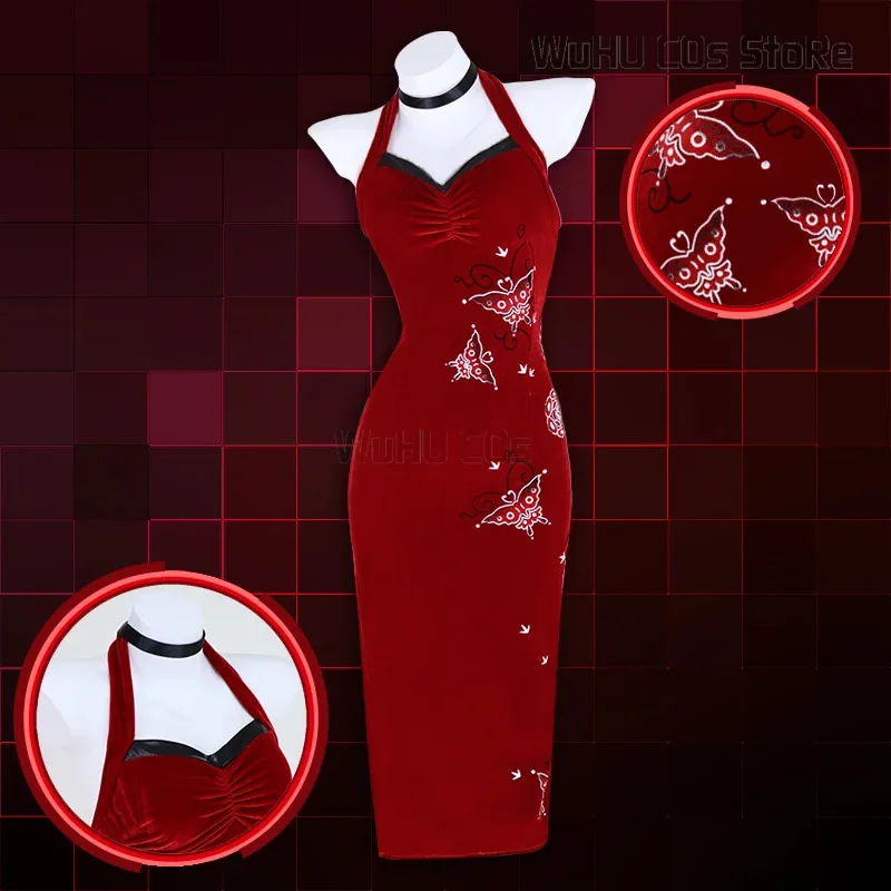 Disfraz de Resident 4 Ada Wong para mujer, vestido rojo Cheongsam malvado, disfraz de Carnaval de Halloween, traje para mujer y niña; 3, k8't,