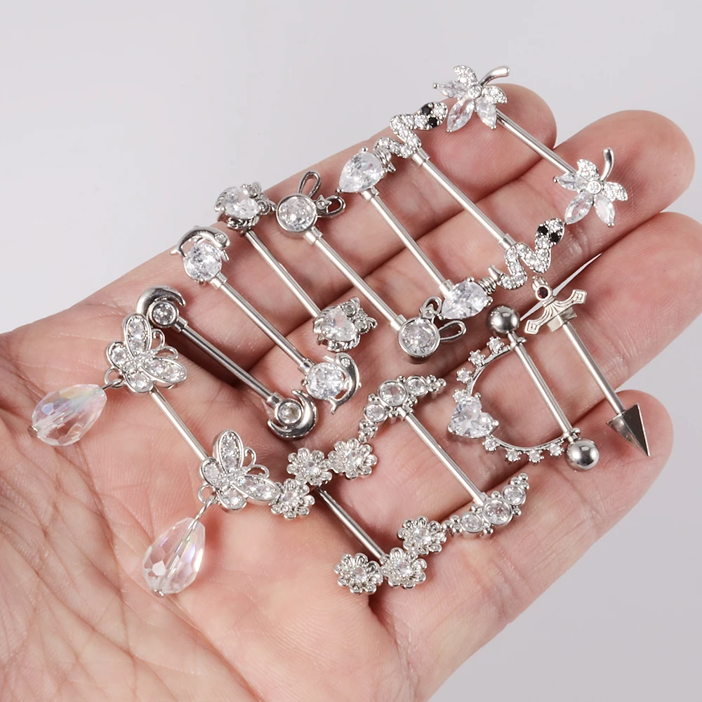 زوج السيف الصليب الحلمة الثقب الحديد الجراحية الصلب كريستال الحلمة درع غطاء القلب زهرة حلقات للحلمة مجوهرات الجسم 14 جرام