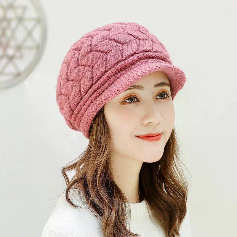 여성용 겨울 단색 따뜻한 니트 루즈 베레모 레저 스키 캡 한국 버전 베레모 플러스 벨벳 두꺼운 니트 귀마개
