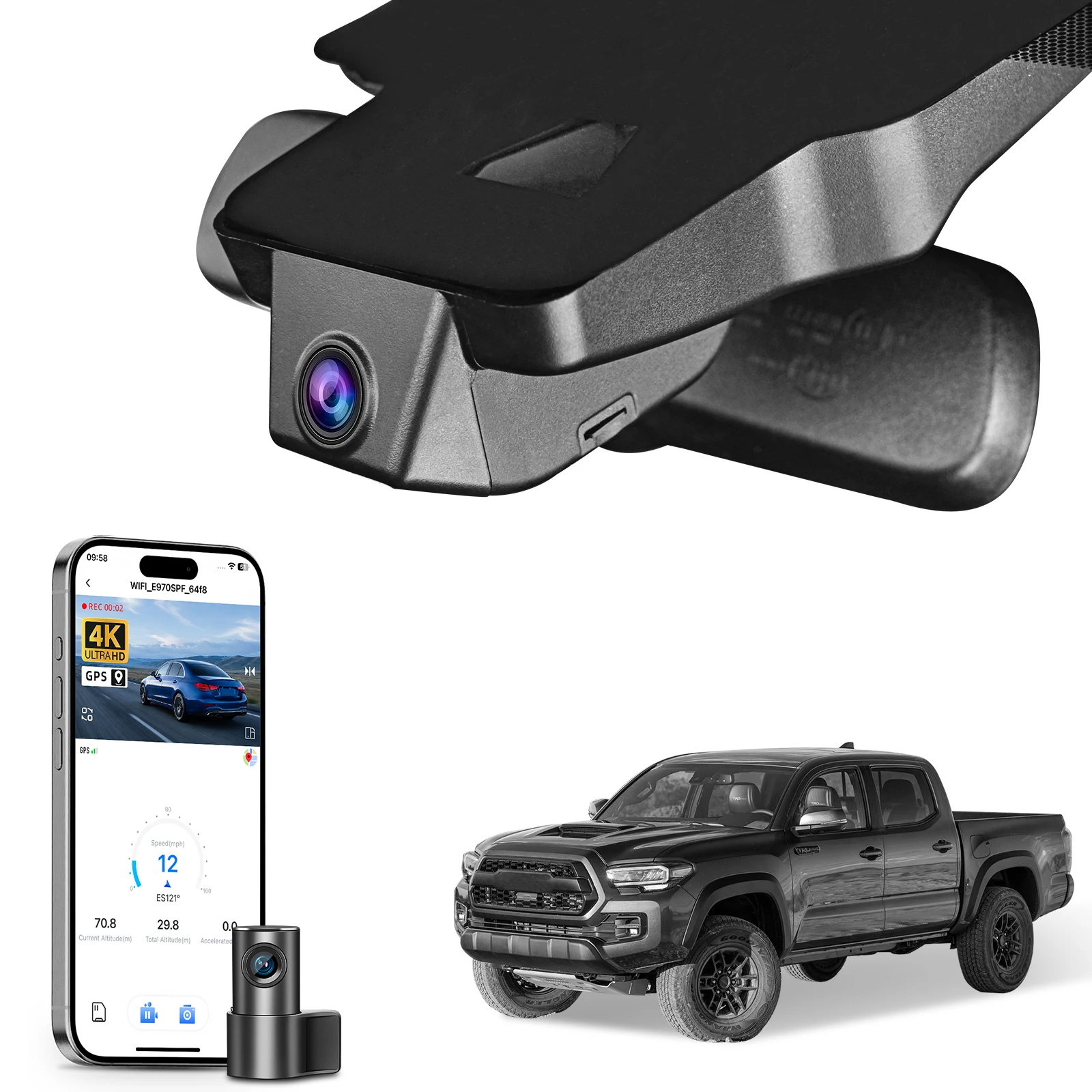 Mangoal Dedicated Dash Cam 4K For Toyota Tacoma Dash Car Camera 2018-2026 (Model A/B) WiFi & APP GPS Plug and Play Recorder