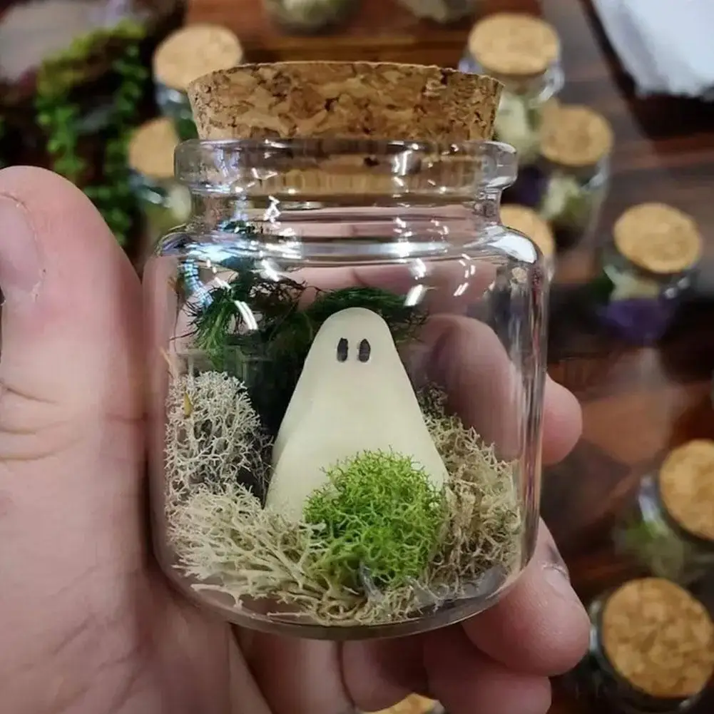 NEW High-looking Mini Pet Ghost Bottle With Moss Creative Glow-in-the-Dark Halloween Decoration Ghost Novelty Small Spooky D5W9