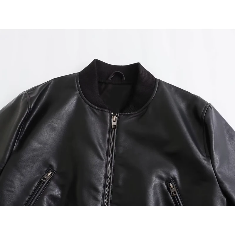 New Autumn Women Black Faux Leather Pilot Jacket Short Coat