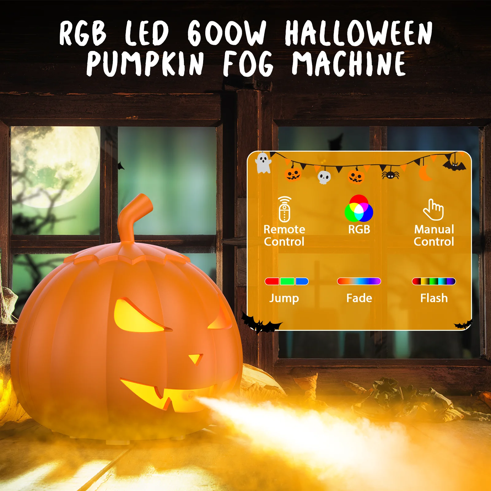 600 واط اليقطين آلة الضباب RGB 6LED المرحلة آلة لصنع الدخان التحكم عن بعد المرحلة تأثير الإضاءة لجميع القديسين عيد الميلاد مسرح الحفلات