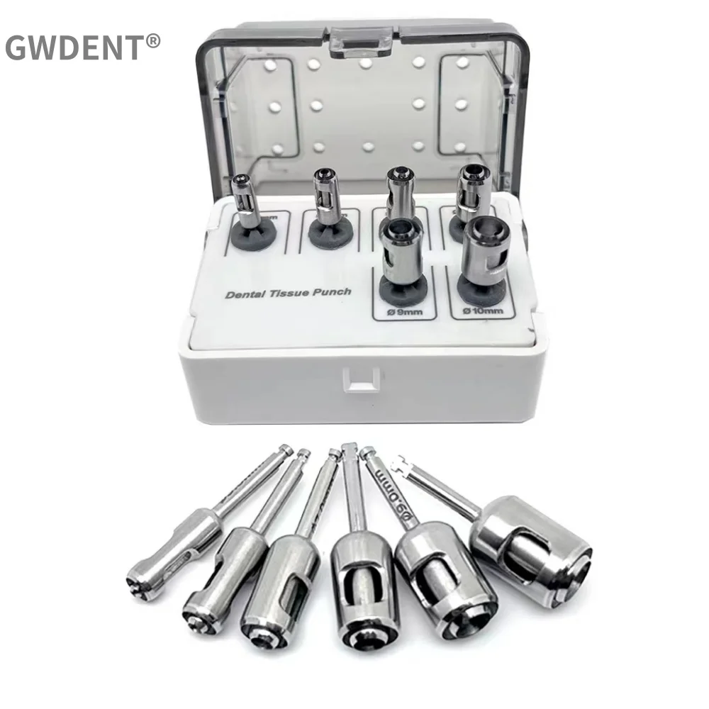 6pcs Dental Implant Trephine Bur Double Tissue Punch Stainless Steel Planting Tools Dental Implant Tissue Punch Tools